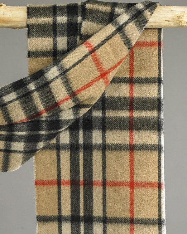 Camel Thomson Tartan Wide Cashmere Scarf