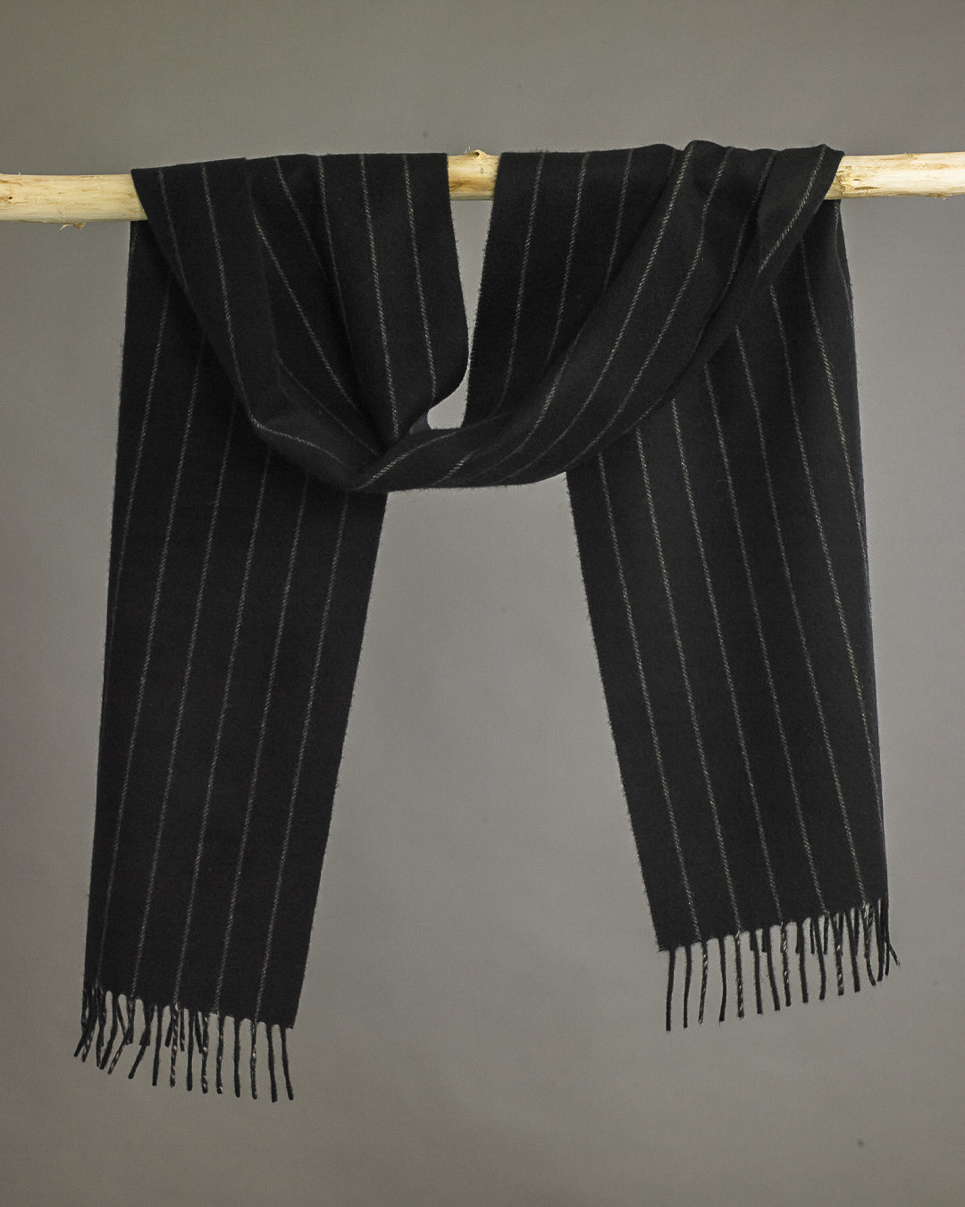 Black Chalkstripe Wide Cashmere Scarf