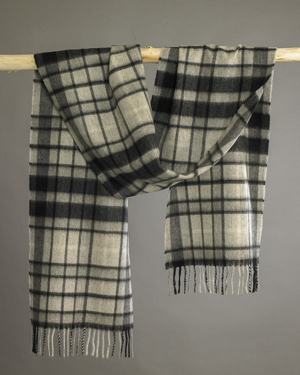 Grey Plaid Wide Cashmere Scarf