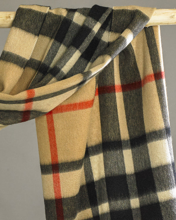 Camel Thomson Tartan Cashmere Scarf Made In Scotland