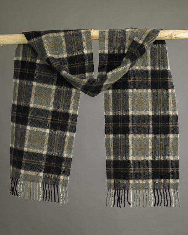 Silver Bannockbane Tartan Cashmere Scarf Grey