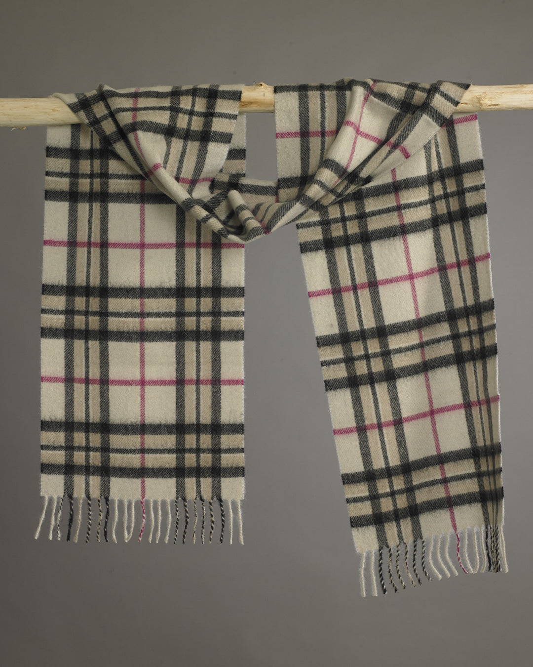 Cream Tartan Cashmere Scarf