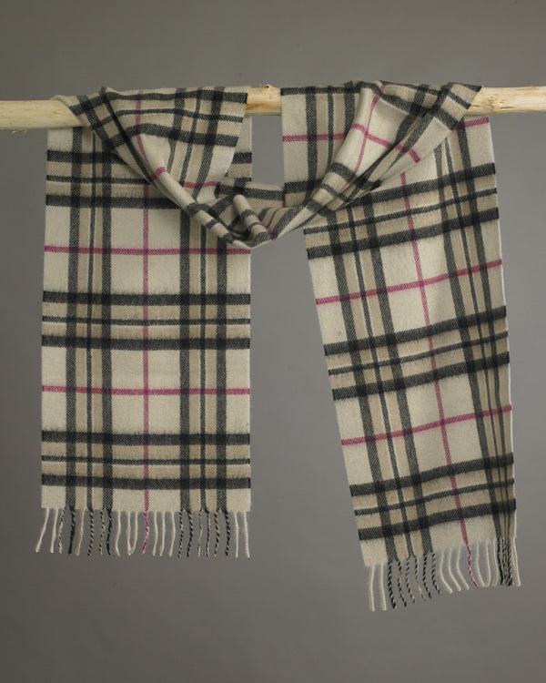 Cream Tartan Cashmere Scarf - 3 for £199