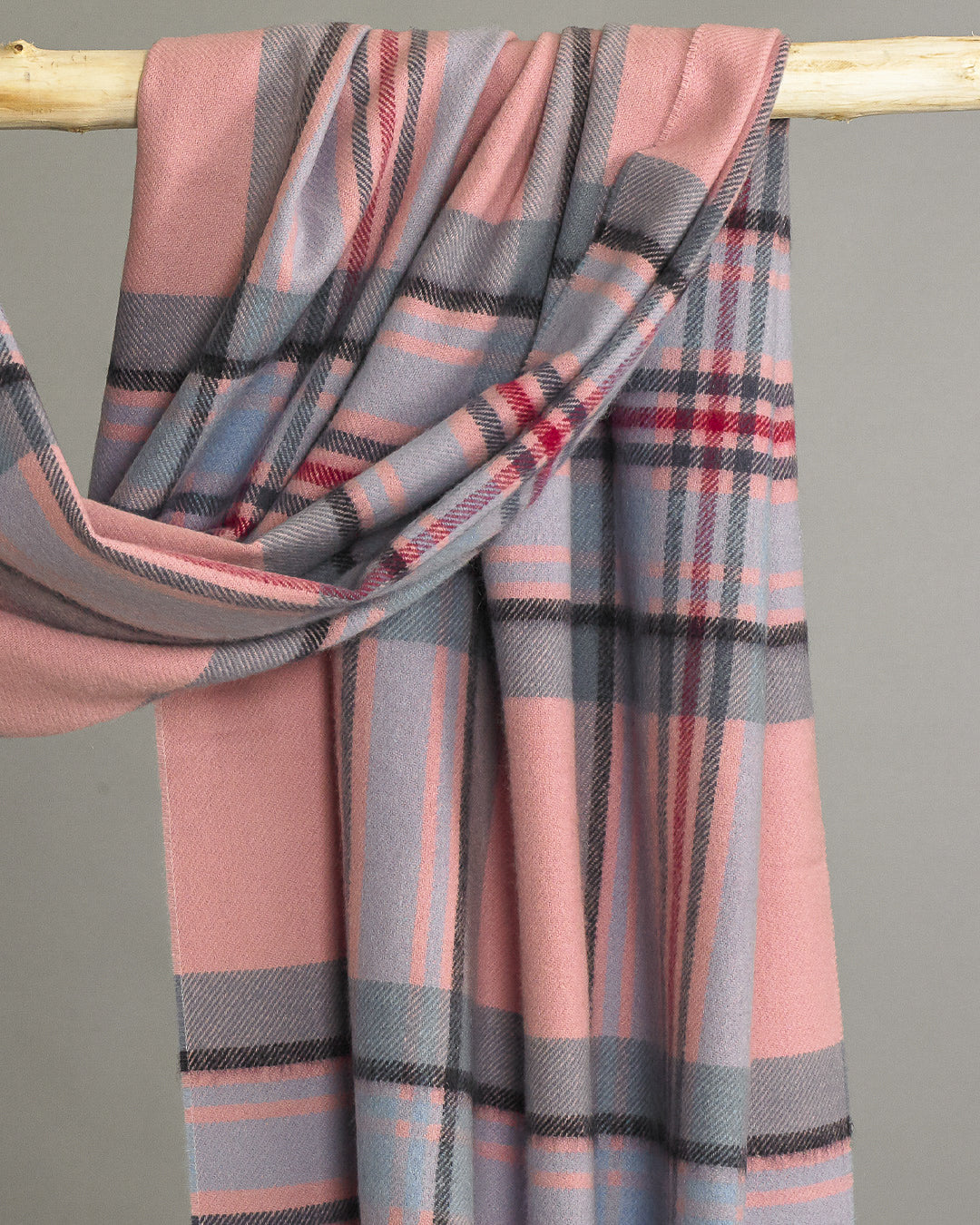 Pink Stewart Tartan Cashmere Stole