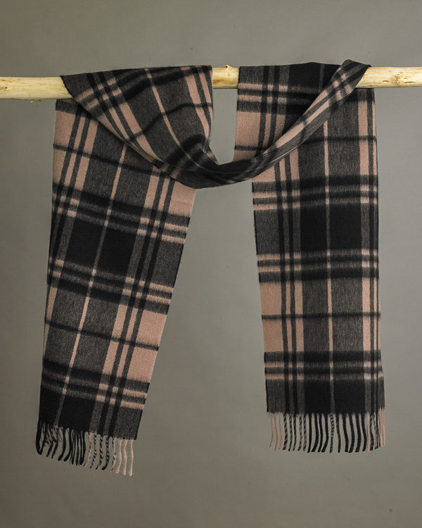 Borders Plaid Cashmere Scarf Pink