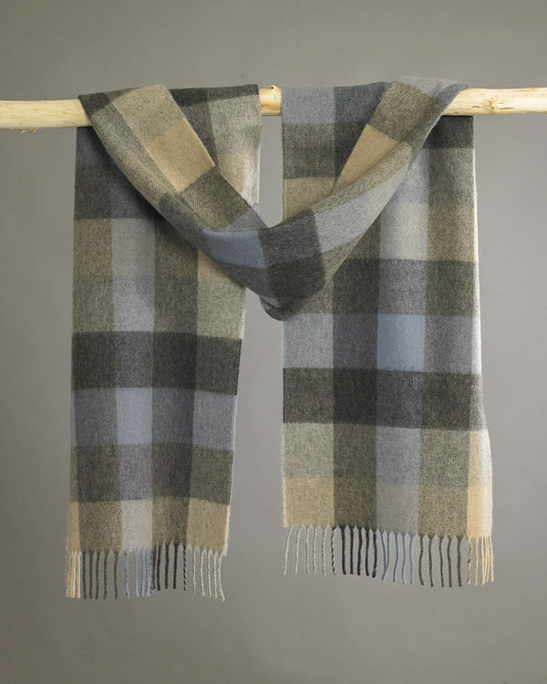 Blue Eildon Check Wide Cashmere Scarf