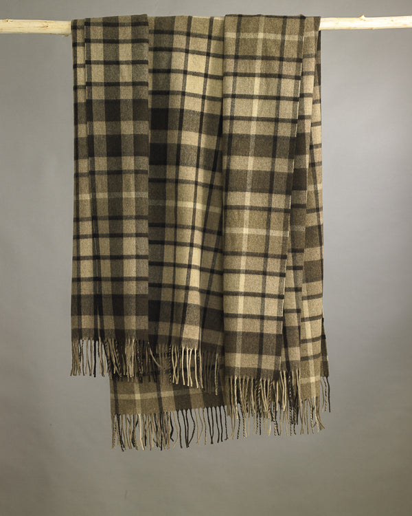 Natural Buchanan Check Lambswool Blanket Brown