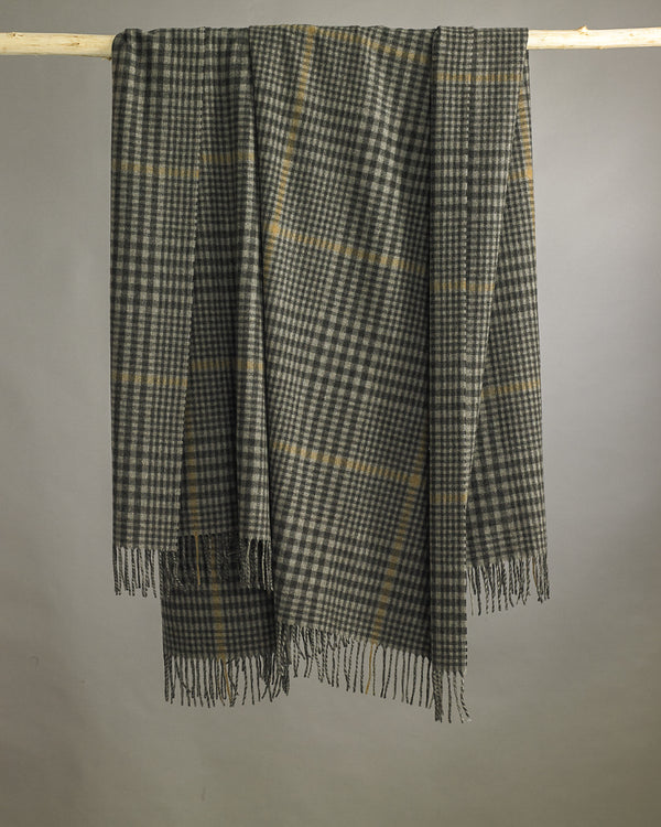 Stobo Check Lambswool Blanket Grey