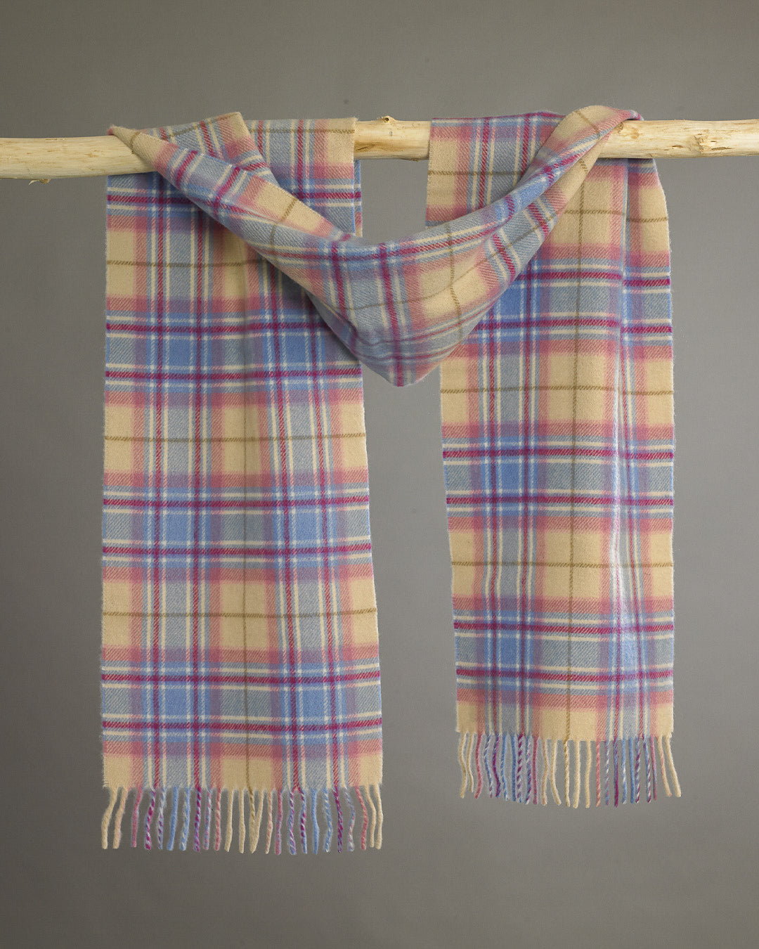 Frothy Pink x Blue Checked Cashmere Scarf