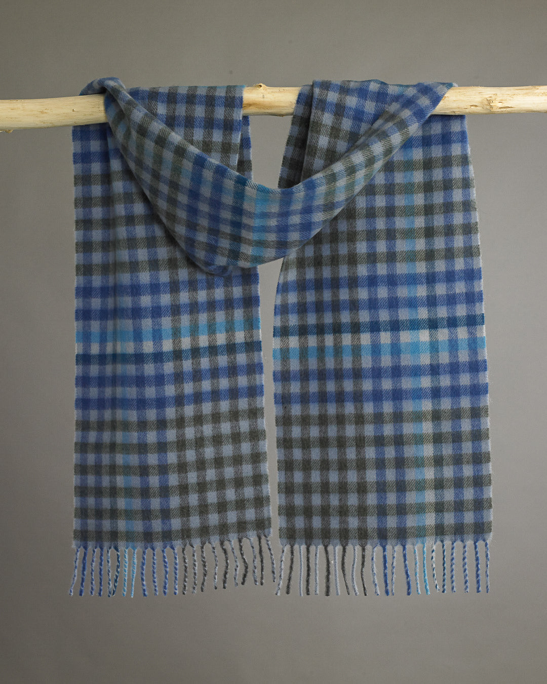 Blue x Grey Check Cashmere Scarf - 3 for £199