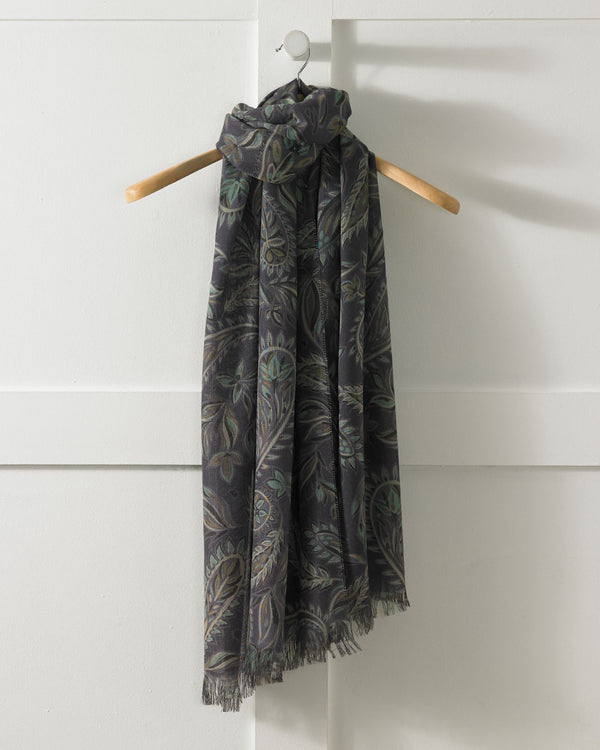 Navy Blue Paisley Design Lightweight Cashmere Stole