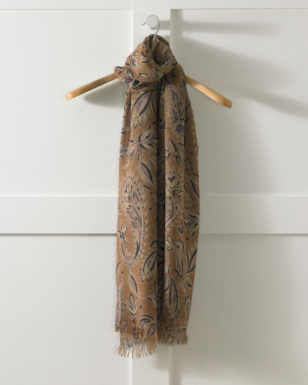 Camel Paisley Design Lightweight Cashmere Stole