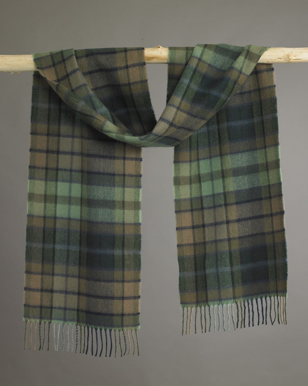 Glen Isla Green x Brown Tartan Cashmere Scarf Made in Scotland