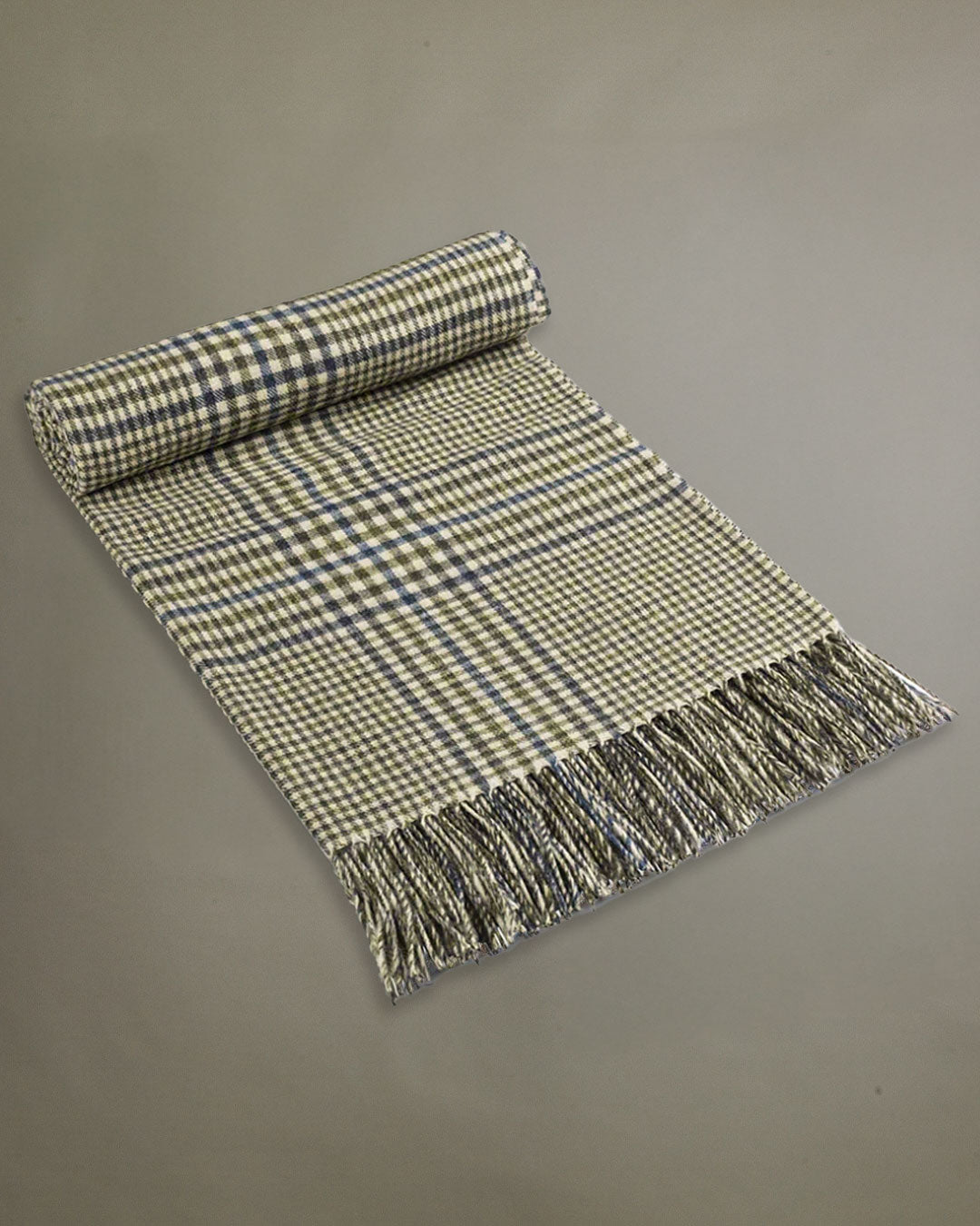 Yarrow Check Lambswool Blanket Green