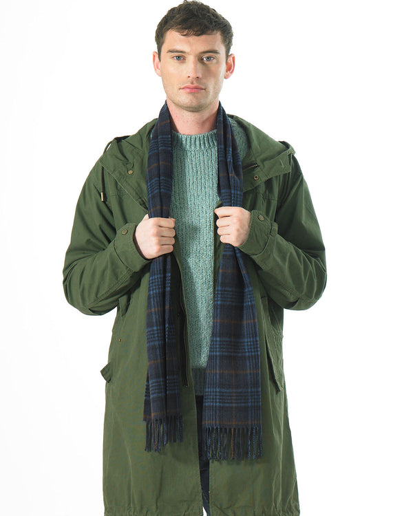 Joshua Ellis - House Check Cashmere Scarf Blue x Brown