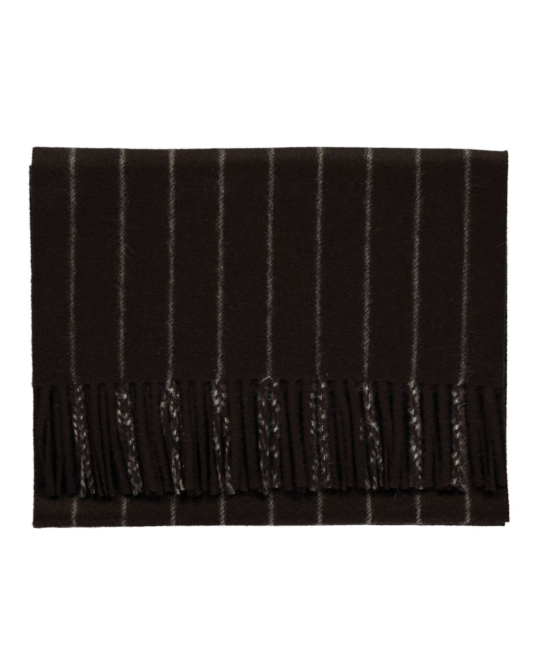 Joshua Ellis Chocolate X Grey Classic Stripe Brushed Cashmere Scarf