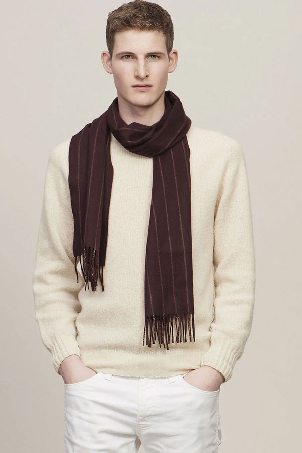 Joshua Ellis Red X Fudge Classic Stripe Brushed Cashmere Scarf