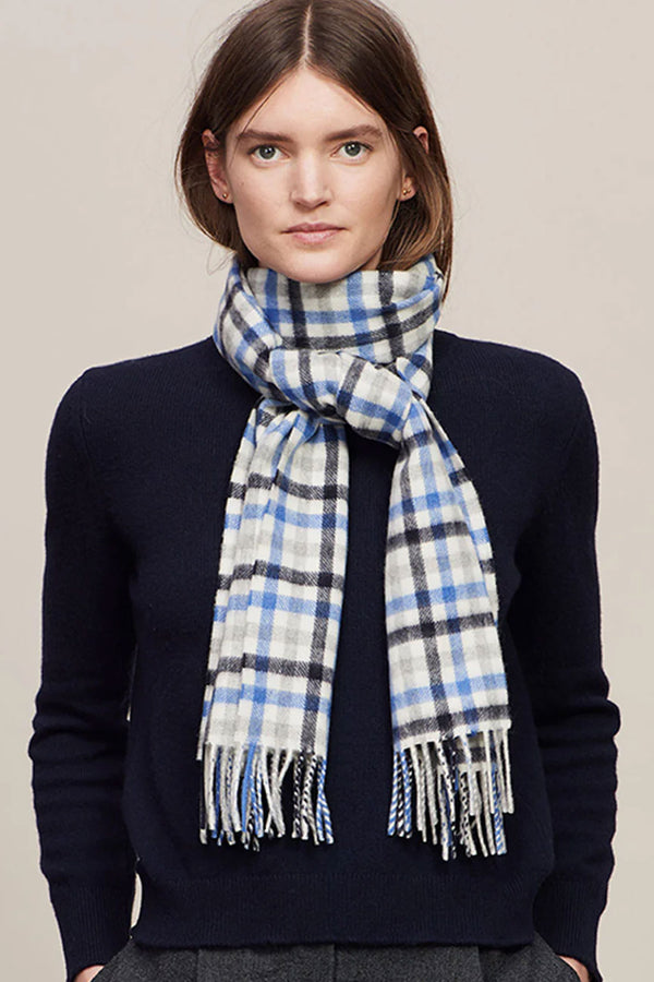 Joshua Ellis Grey X Red Classic Check Brushed Cashmere Scarf