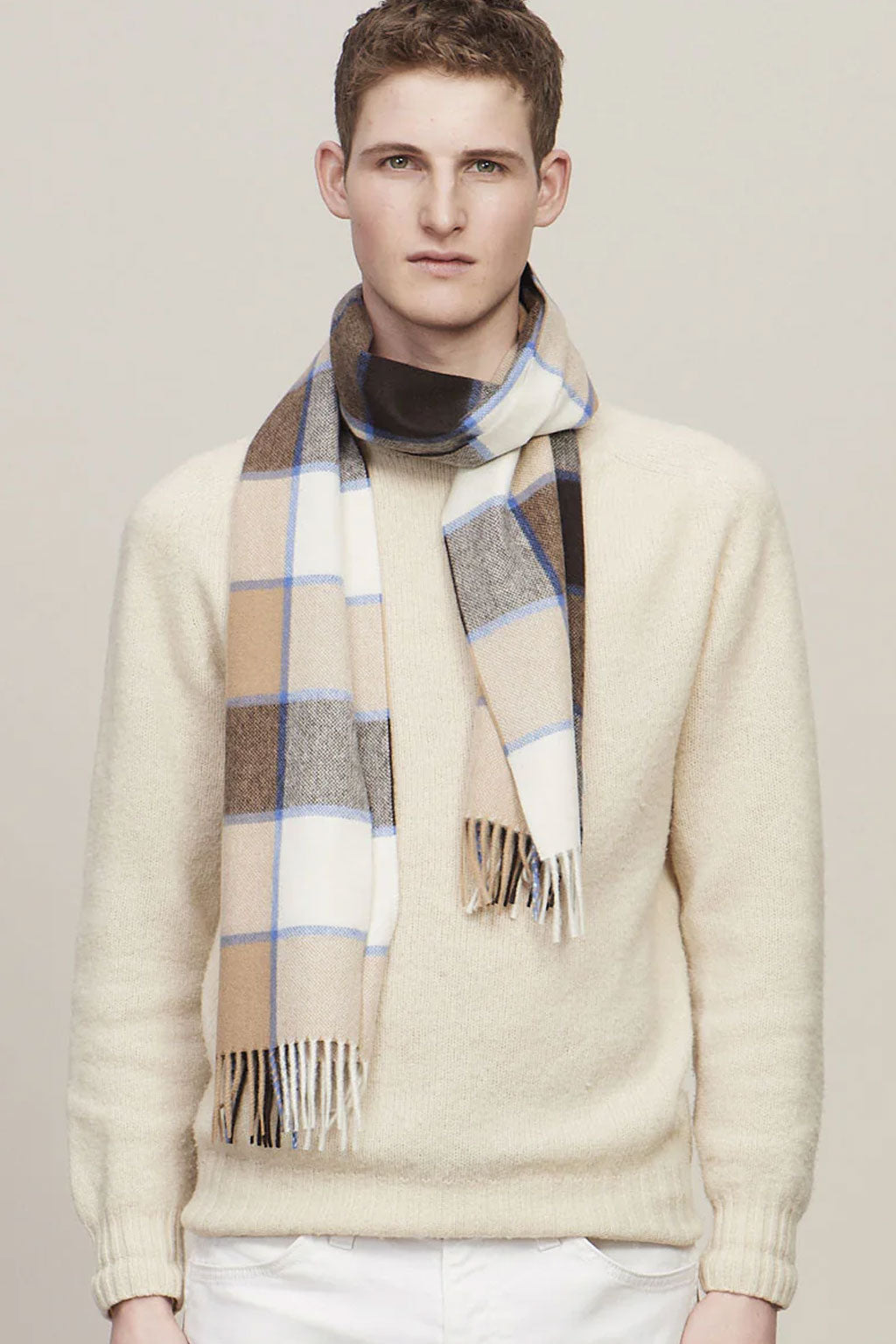 Joshua Ellis Fudge X Chocolate Classic Check Brushed Cashmere Scarf