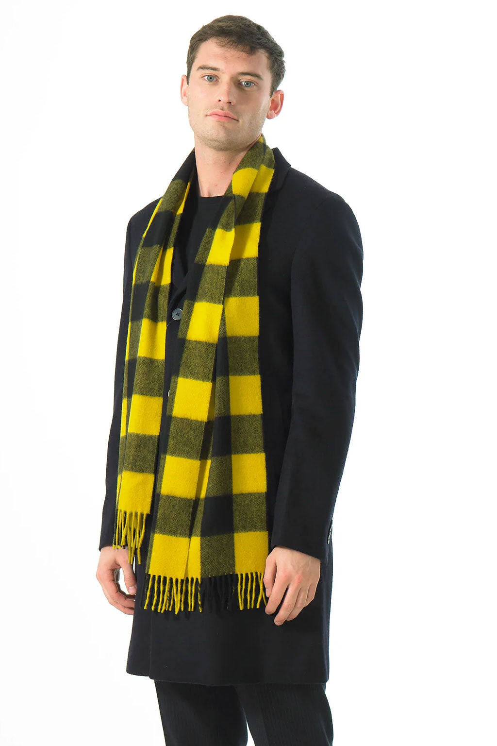 Joshua Ellis - Cabin Check Cashmere Scarf Yellow