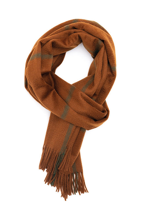 Joshua Ellis |Check 100% Cashmere Stole Brown |Made in England