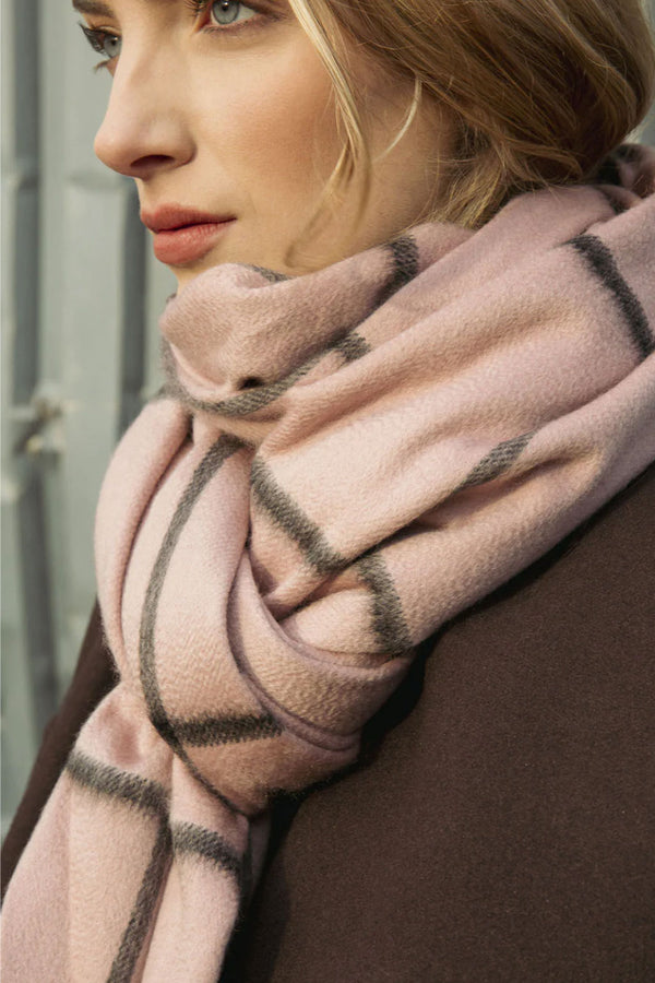 Joshua Ellis Pink & Black Windowpane Cashmere Stoles