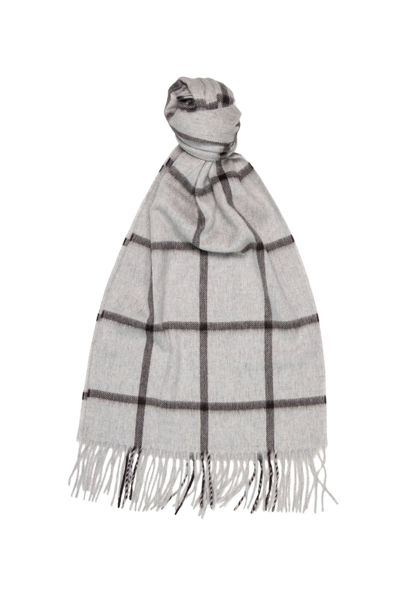 Joshua Ellis Windowpane 100% Cashmere Scarf Silver x Chocolate