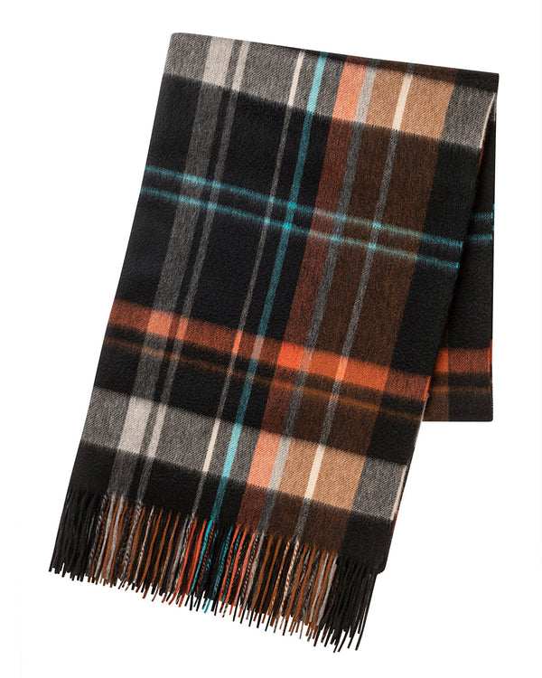 Joshua Ellis - Madras Check Cashmere Stole Black