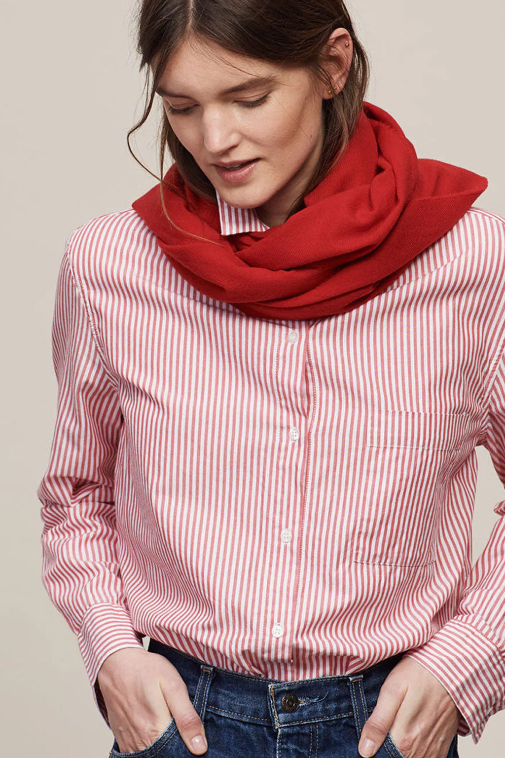Joshua Ellis Plain 100% Cashmere Wide Scarf Ruby