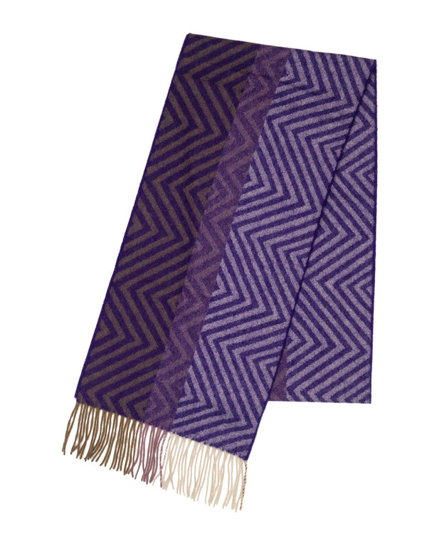 Joshua Ellis Purple Classic Stripe Jacquard Design Cashmere Scarf