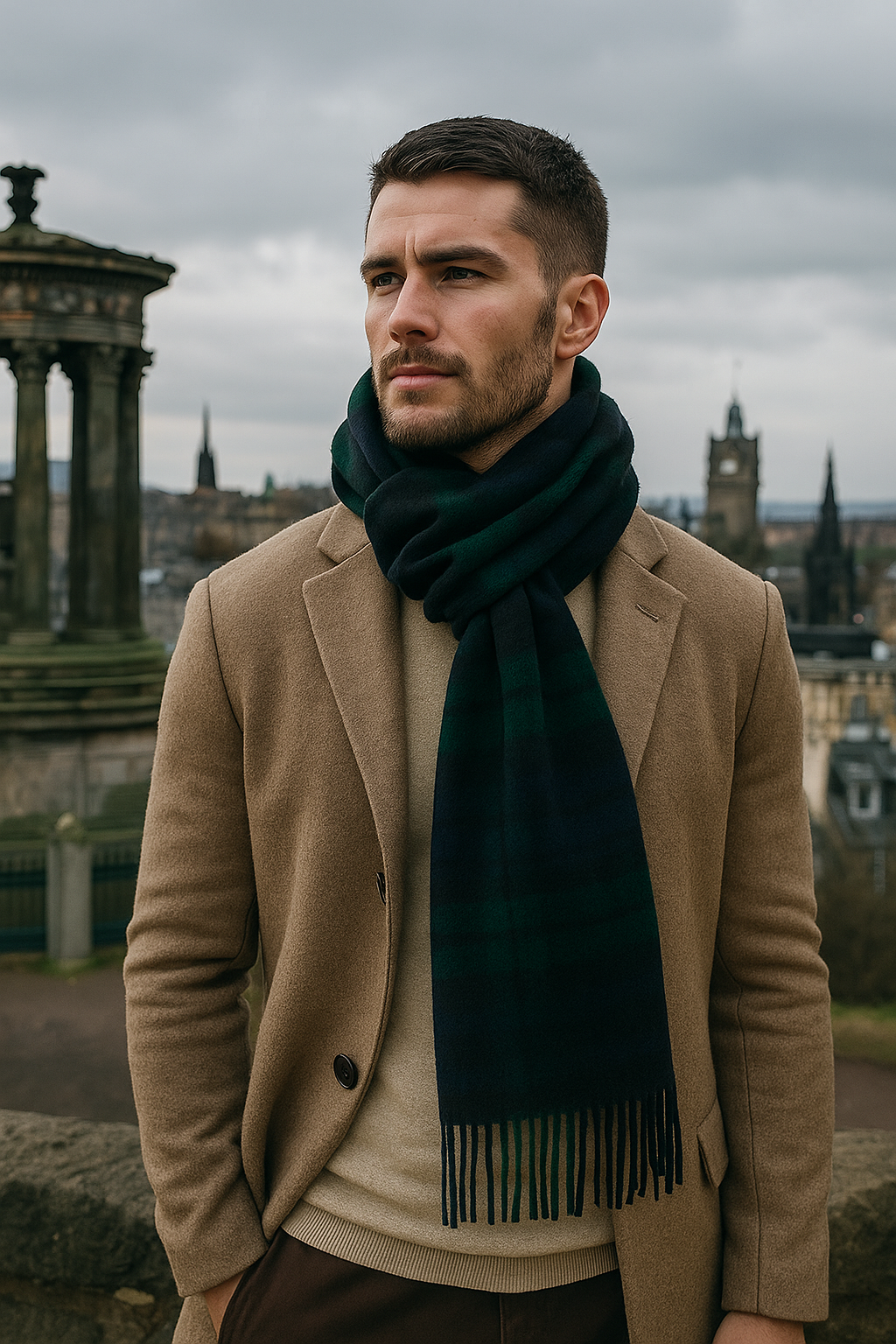 Joshua Ellis - Tartan Collection Lambswool Wide Scarf Black Watch