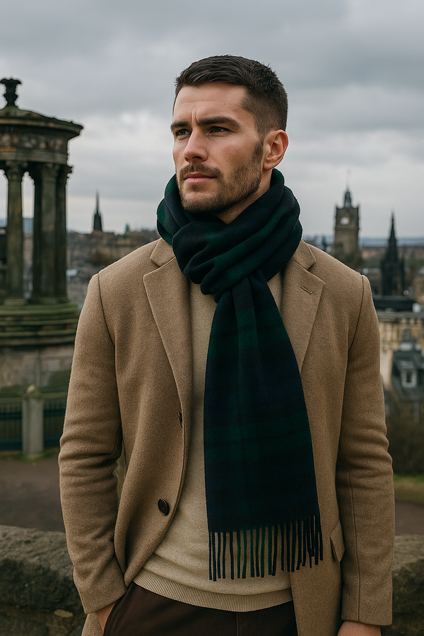 Joshua Ellis - Tartan Collection Lambswool Wide Scarf Black Watch