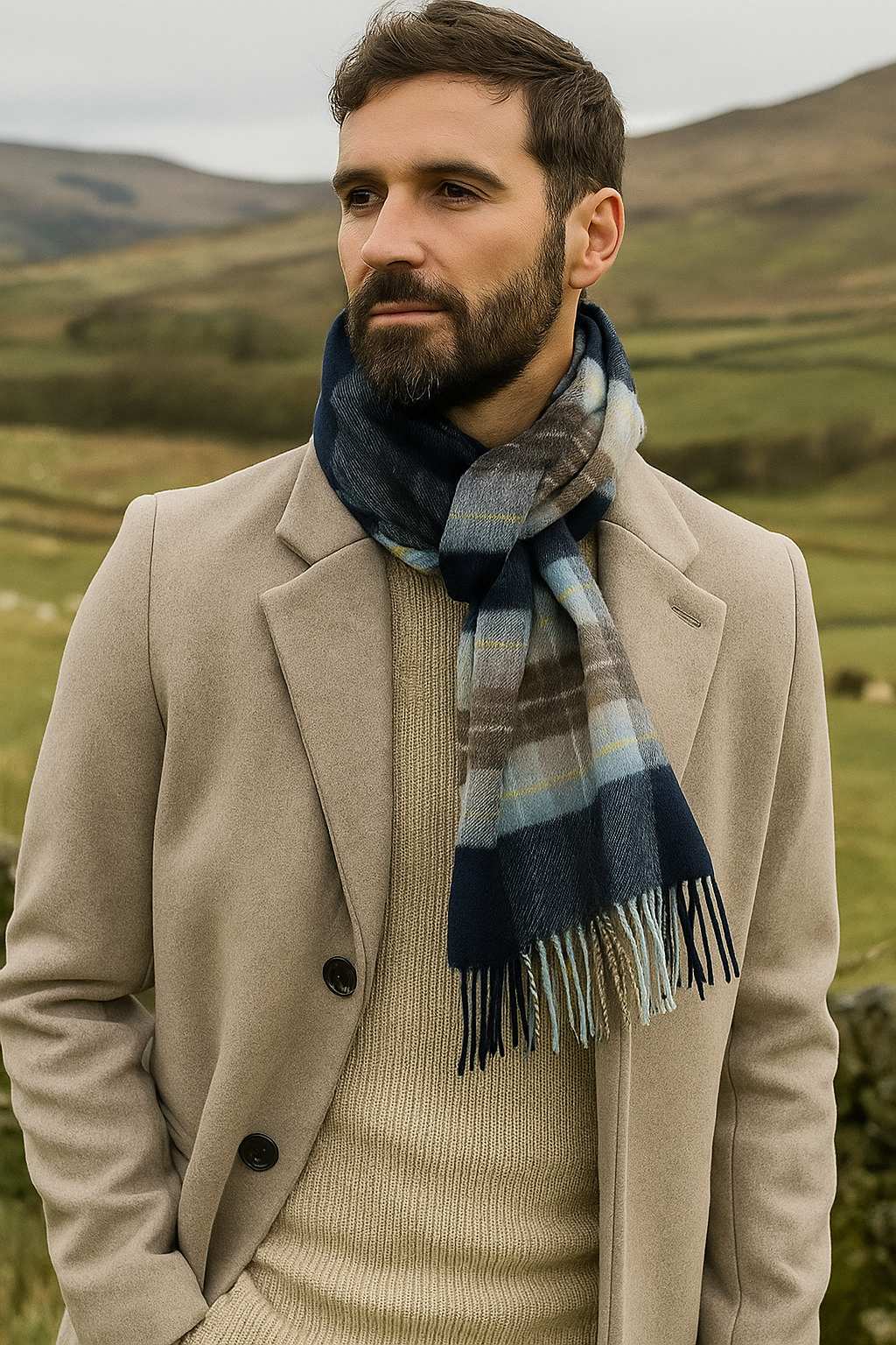 Joshua Ellis Classic Tartan Lambswool Scarf Blue