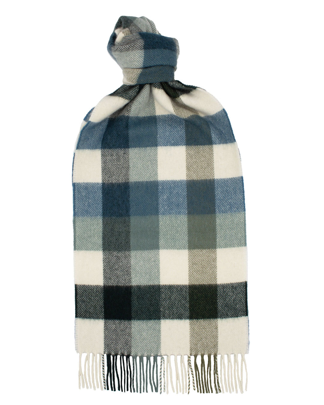 Joshua Ellis - Classic Block Check Cashmere Scarf Green