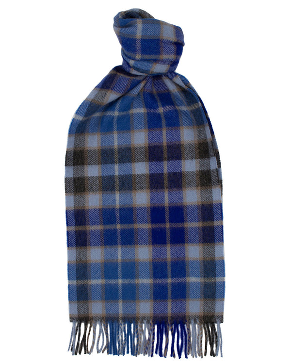 Joshua Ellis Outlet - Classic Block Check Blue Cashmere Scarf