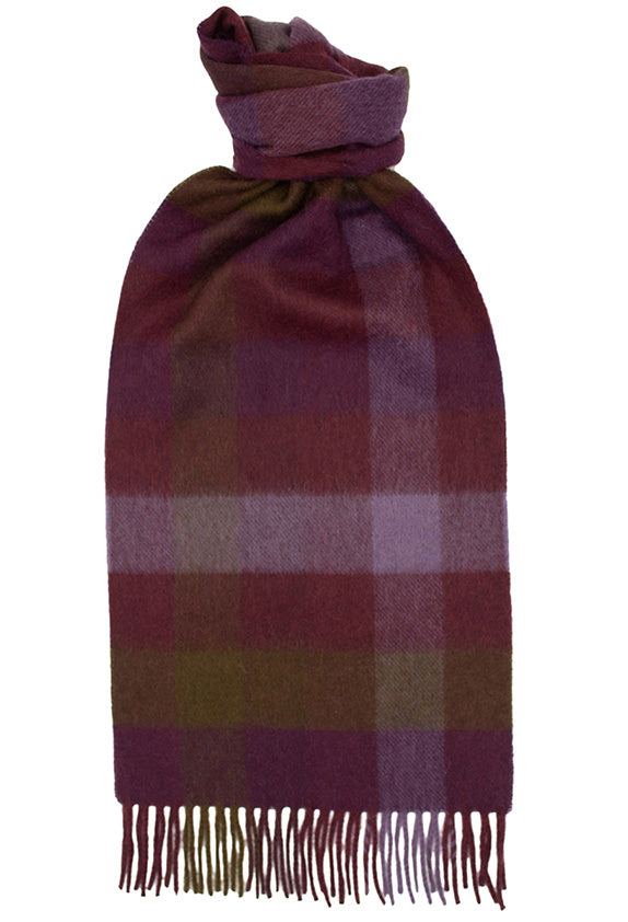 Joshua Ellis - Classic Block Check Cashmere Scarf Beetroot