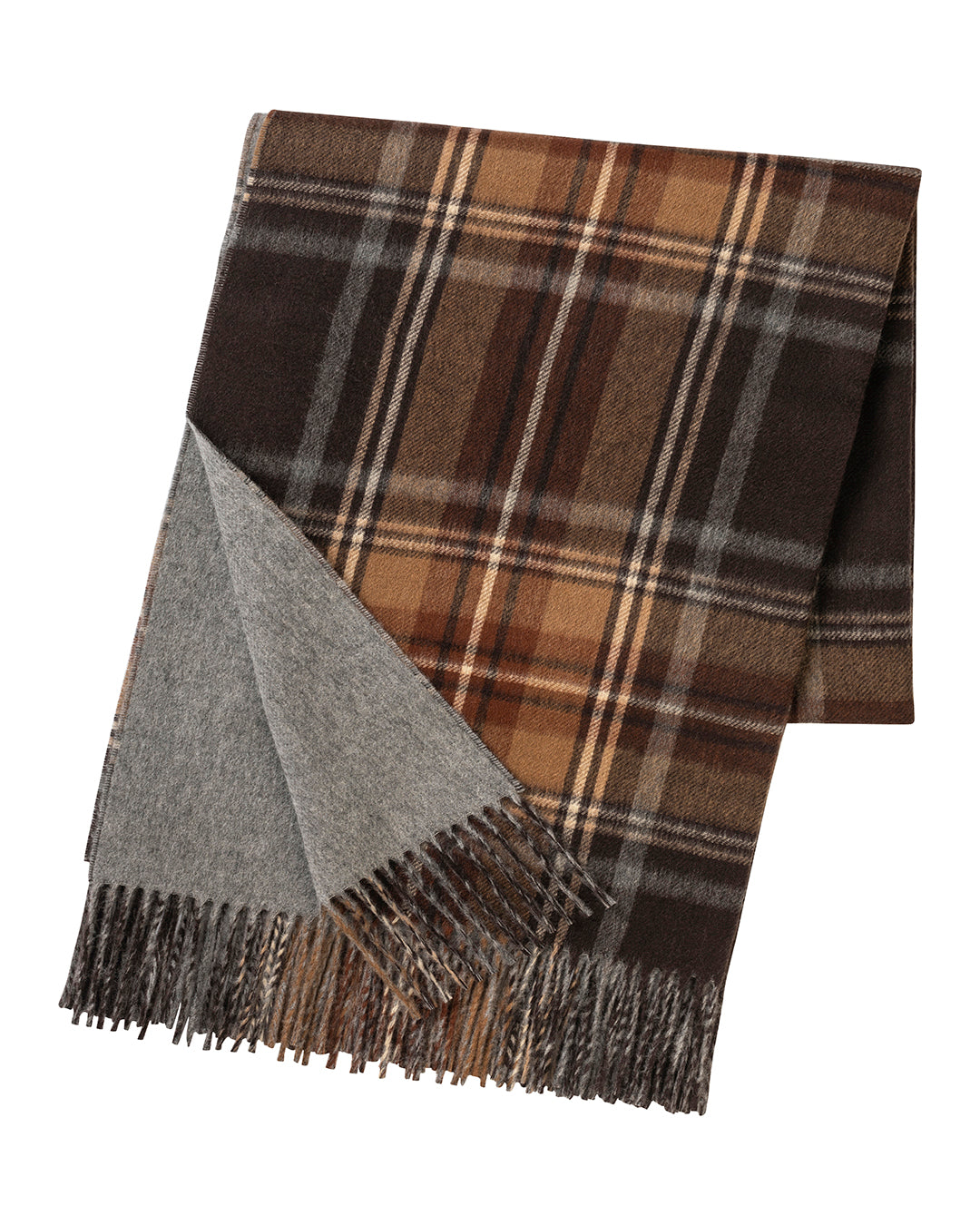 Joshua Ellis - Twill Check Ripple Cashmere Stole Chocolate x Grey