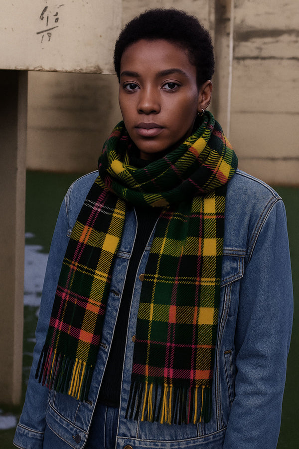 Joshua Ellis 100% Cashmere Scarf Black x Pink x Green