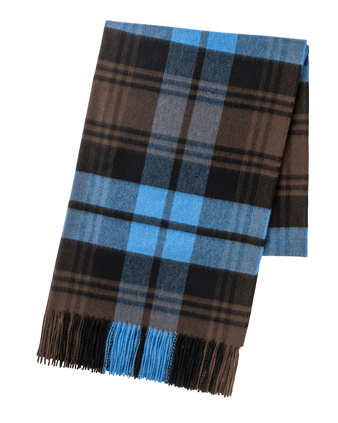 Joshua Ellis - Primary Check Hand Cut Tassel Hem Stole Blue