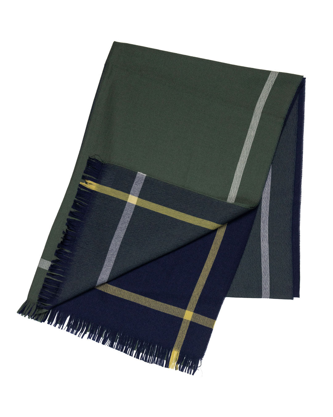 Joshua Ellis Lightweight Check Stole Navy Blue x Yellow