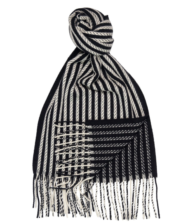 Joshua Ellis Classic Stripe Natural 100% Cashmere  Scarf Black x White