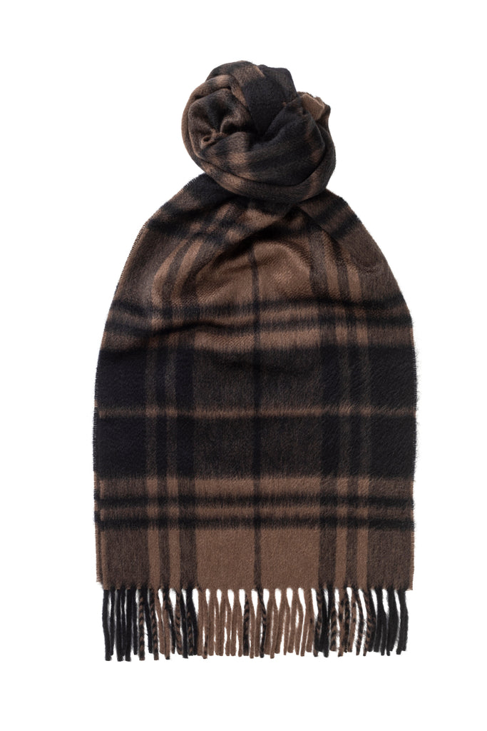 Borders Plaid Brown Cashmere Scarf product image
