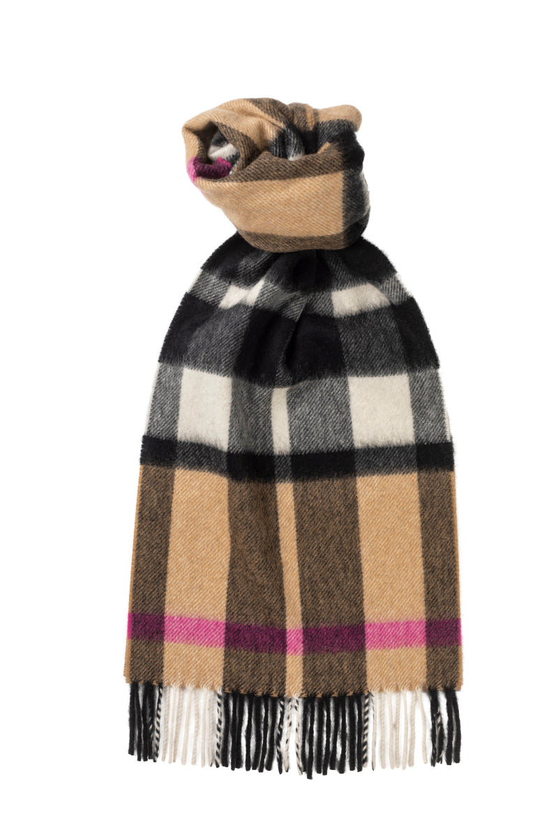 Exploded Camel Thompson Pink Tartan Cashmere Scarf product image