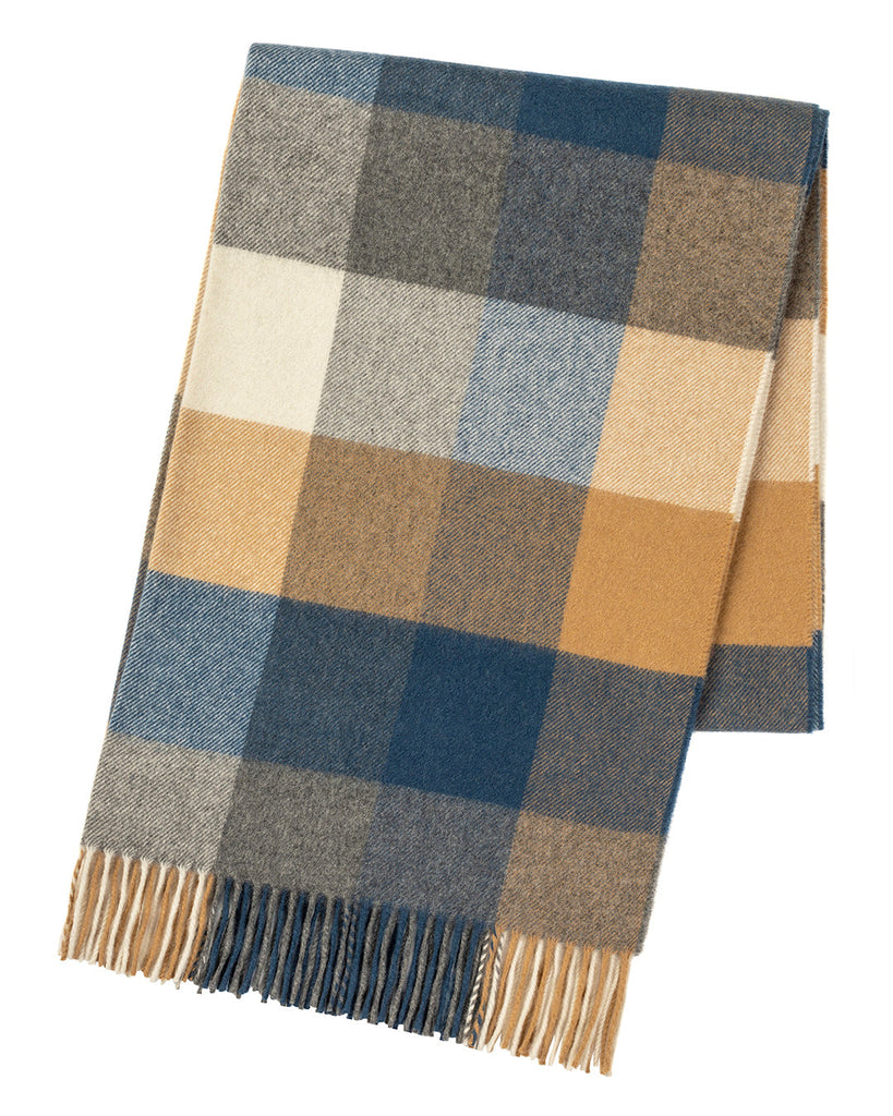 Blue Block Check Cashmere Stole