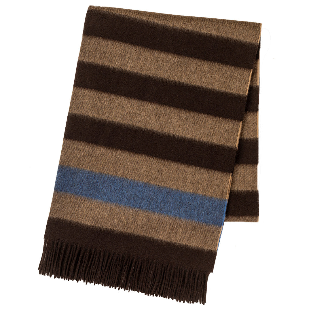 Joshua Ellis Brown, Beige & Blue Three Colour Block Stripe Cashmere Stole