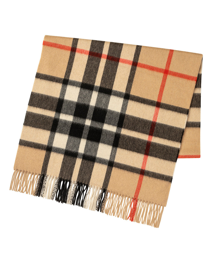 Camel Thomson Tartan Cashmere Extra Wide Scarf